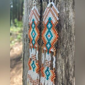 Handmade Long Beaded Southwest Fringe Earrings